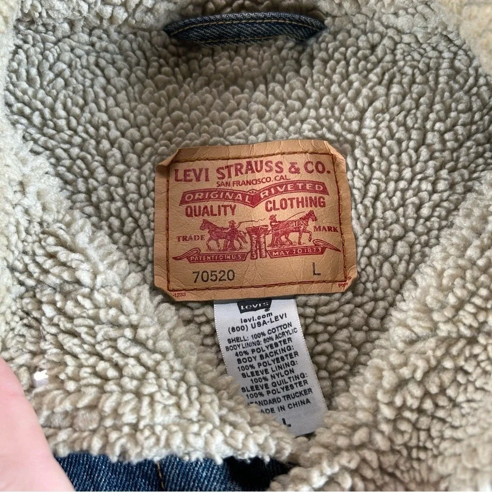 Levi's Denim Jacket Mens Large Blue Trucker Sherpa Lined 70520 Workwear Casual
